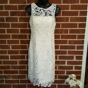 Adrianna Papell Lace Crew Neck Bodycon Midi Dress